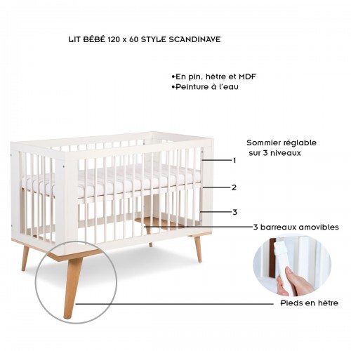 SOFIE Ensemble chambre bébé commode à langer et lit 120x60 style scandinave 2