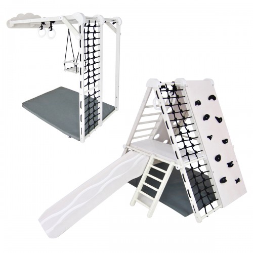 MAX Aire de jeux intérieur en bois pour enfants modulable avec toboggan, murs d'escalade et balançoire 2