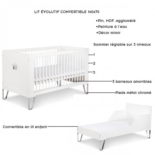 BLANKA Lit bébé 140x70 évolutif convertible en lit enfant motif miroir 2