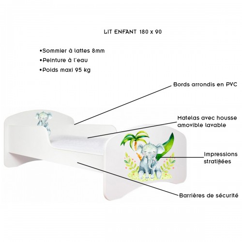 Lit enfant 180x90 avec matelas 2
