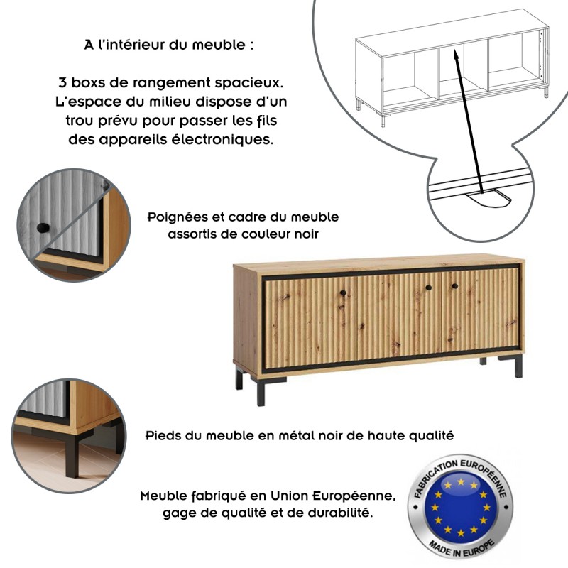 PARII Meuble bas tv 3 portes bois design tendance