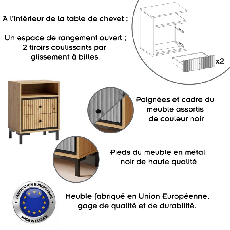 PARII chevet table de nuit 2 tiroirs bois design tendance