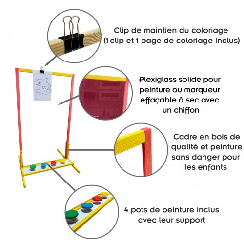 GINO Chevalet plexiglass transparent pour enfant en bois rouge 2