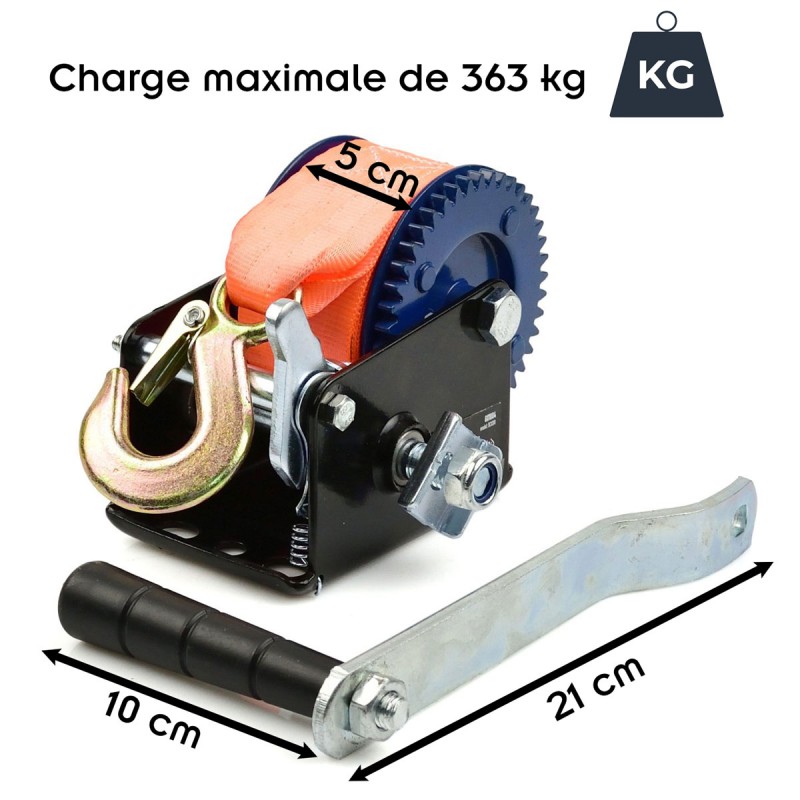 Treuil manuel à sangle - modèle-taille : charge max 363 kg longueur 5 m