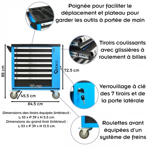 Servante d'atelier professionnelle avec outils 7 tiroirs 243 pièces 2