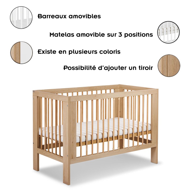 OLIVIA Lit bébé à barreaux 120x60
