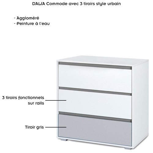 DALIA Commode avec 3 tiroirs style urbain couleur bois 2