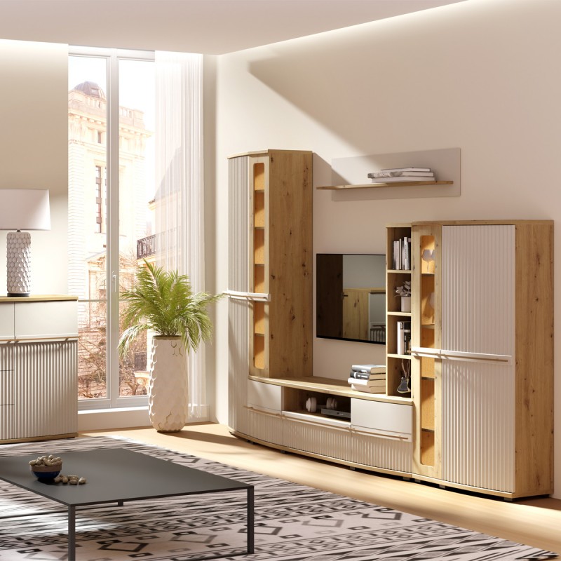 CANDY Vitrine 6 étages moderne à relief bois design tendance contemporain courbé design épuré