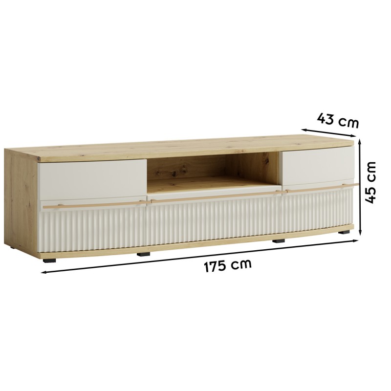 CANDY Meuble bas TV moderne à relief bois design tendance contemporain courbé design épuré