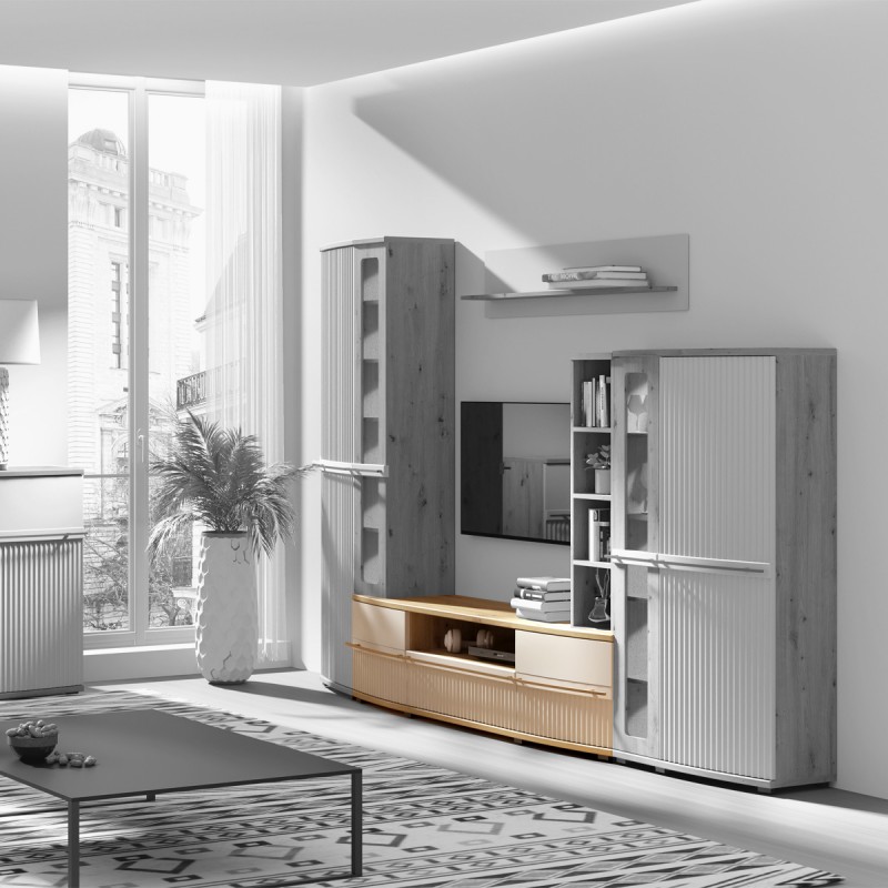 CANDY Meuble bas TV moderne à relief bois design tendance contemporain courbé design épuré