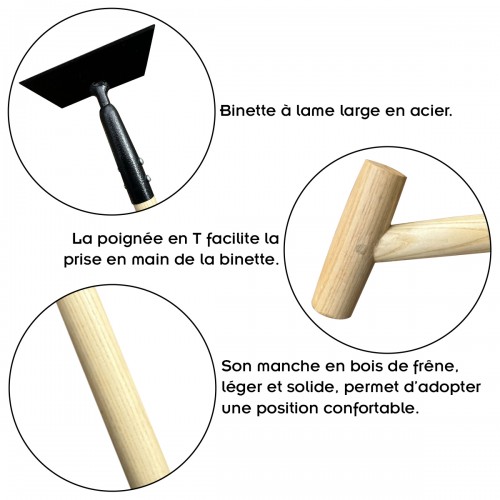 Raclette de jardin à lame large bois de frêne FSC et poignée suspendu 2