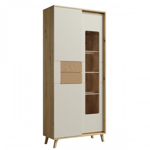 BRUNO Vitrine avec LED 2 portes 5 étages 87x193 cm en bois clair design intemporel