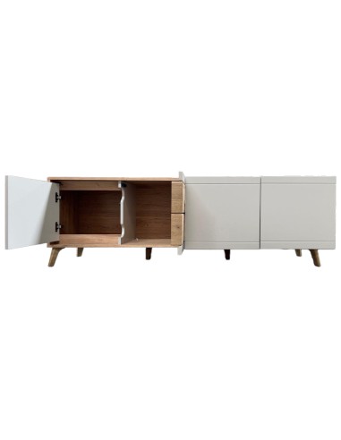 BRUNO Meuble TV 2 portes 2 tiroirs 171x53 cm en bois clair design intemporel