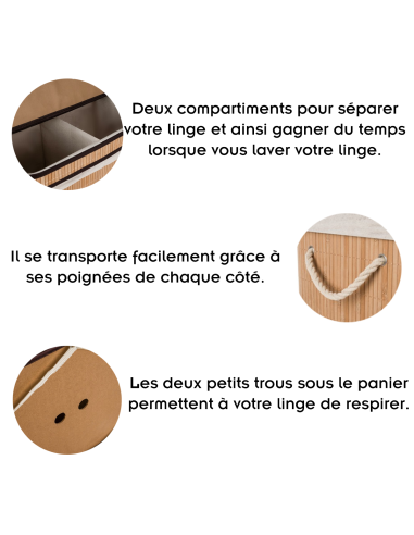 RUNHY Panier à linge en bambou