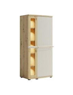 CANDY Armoire vitrée 5 étages courbée à relief en bois moderne design épuré