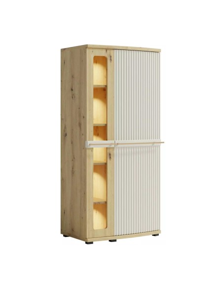 CANDY Armoire vitrée 5 étages courbée à relief en bois moderne design épuré