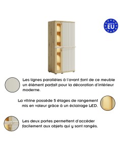 CANDY Armoire vitrée 5 étages courbée à relief en bois moderne design épuré 2