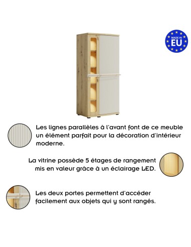 CANDY Armoire vitrée 5 étages courbée à relief en bois moderne design épuré