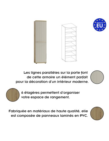 CANDY Armoire 1 porte 7 étages 49x199 cm courbée à relief en bois design épuré