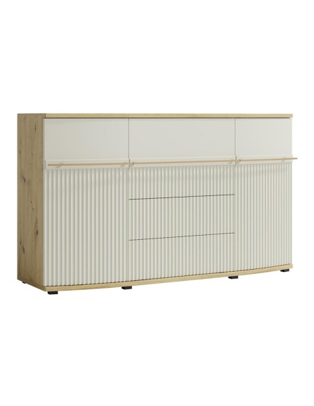 CANDY Buffet 2 portes 4 tiroirs 175x101 cm courbé à relief en bois design moderne épuré