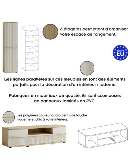 CANDY Ensemble de meubles de salon Vitrine Armoire Bibliothèque Meuble TV Étagère design moderne épuré