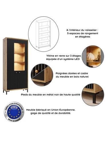 PARII Vaisselier 5 étages en bois vitrine avec LED 89x196 cm design contemporain