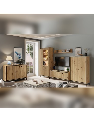 PARII Vaisselier 5 étages en bois vitrine avec LED 89x196 cm design contemporain