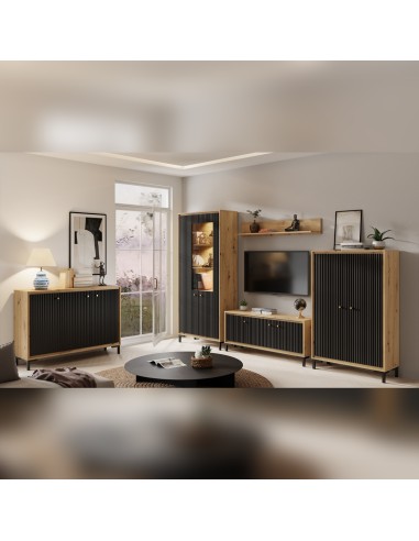 PARII Vaisselier 5 étages en bois vitrine avec LED 89x196 cm design contemporain