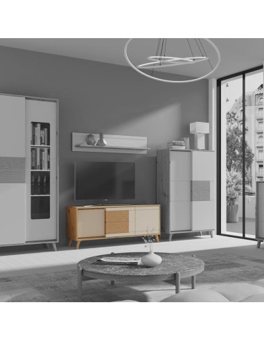 BRUNO Meuble TV 2 portes 1 tiroir 130x53 cm en bois clair design intemporel