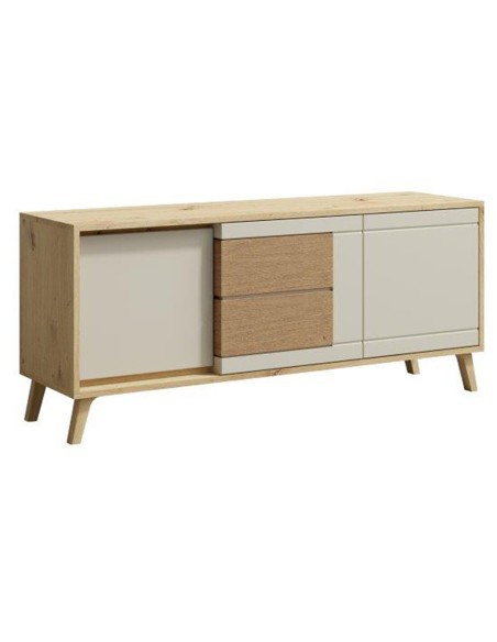 BRUNO Meuble TV 2 portes 1 tiroir 130x53 cm en bois clair design intemporel