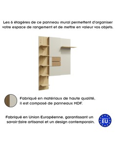 BRUNO Grand panneau mural 6 étagères 125x174 cm en bois clair design intemporel 2