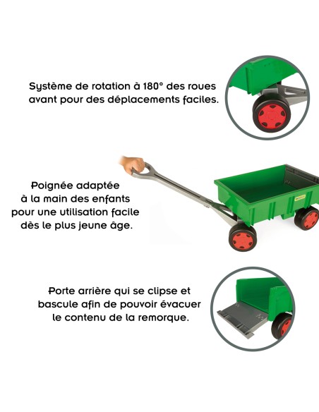 Grand chariot enfant à tirer remorque de jardin avec porte basculante