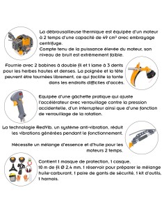 Débroussailleuse thermique avec moteur 2 temps 49 cm³ 6 CV effectif + kit d'accessoires 2