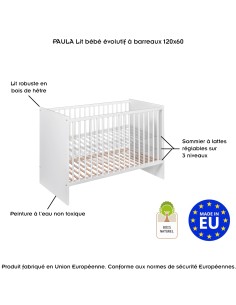 PAULA Lit bébé évolutif robuste à barreaux design moderne 2