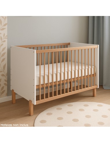 MATTI Lit bébé évolutif à barreaux pieds droits vernis écologique