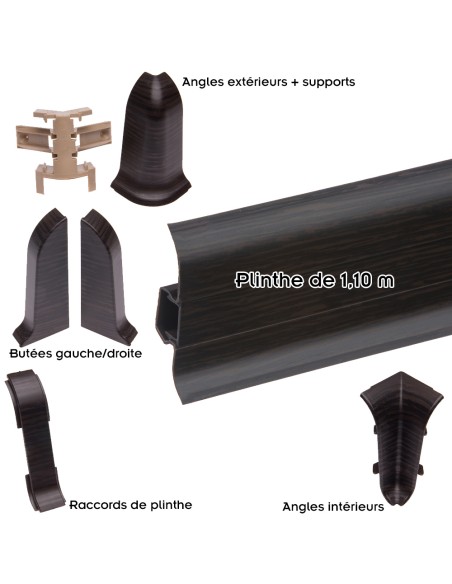 Plinthes goulotte passe-câble PVC 59 mm - 1,10 m avec raccords inclus