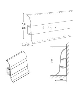 Angle extérieur + support pour plinthe PVC 59 mm 2