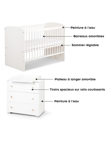 KAROLINA II Ensemble lit bébé 120x60 et commode à langer 3 tiroirs