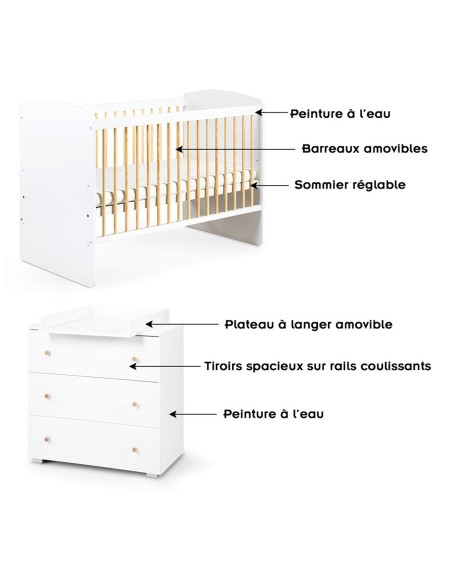 KAROLINA II Ensemble lit bébé 120x60 et commode à langer 3 tiroirs