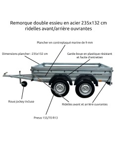 Remorque double essieu 235T ridelles avant/arrière ouvrantes démontage latéral rapide 2