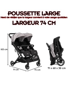 Poussette jumeaux ou enfants rapprochés largeur 74 cm 2