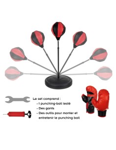 Set de boxe punching ball avec sac de frappe et gants. Hauteur ajustable. 2