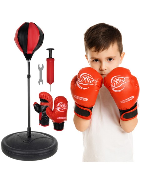 Set de boxe punching ball avec sac de frappe et gants. Hauteur ajustable.