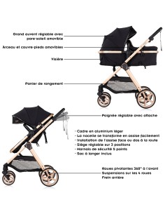 VISTA Poussette combinée jusqu'à 22 kg nacelle souple + assise classique avec cosy i-Size et base Isofix en option 2