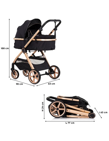 VISTA Poussette combinée jusqu'à 22 kg nacelle souple + assise classique avec cosy i-Size et base Isofix en option