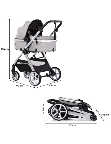 VISTA Poussette combinée jusqu'à 22 kg nacelle souple + assise classique avec cosy i-Size et base Isofix en option