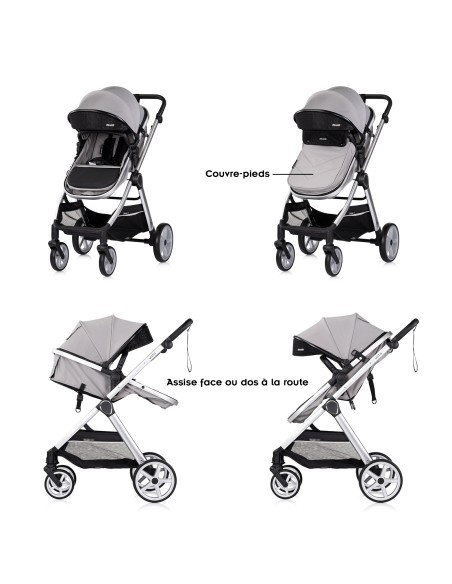 VISTA Poussette combinée jusqu'à 22 kg nacelle souple + assise classique avec cosy i-Size et base Isofix en option