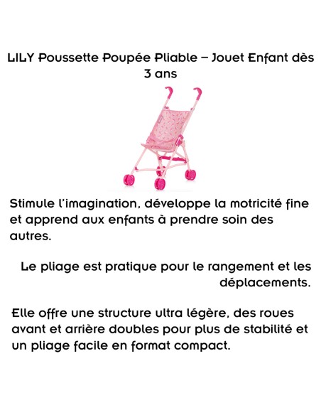 LILY Poussette Poupée Pliable Jouet Enfant dès 3 ans Légère Réaliste
