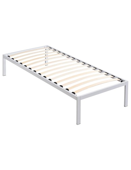 Cadre de lit en acier robuste avec sommier à lattes en bois et pieds