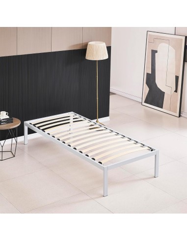 Cadre de lit en acier robuste avec sommier à lattes en bois et pieds